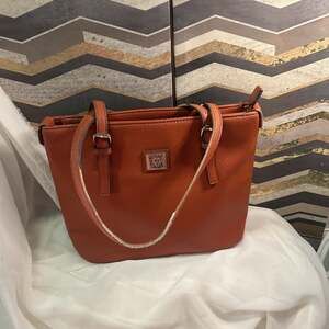 Anne Klein Orange Pebbled Leather Tote Bag